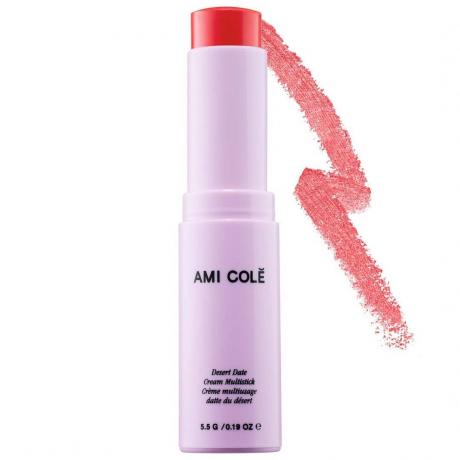 Ami Colé Blush and Lip Multistick lilas twist up stick de blush rouge vif sur fond blanc
