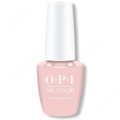 OPI GelColor in Put It In Neutral šviesiai rožinis nagų lako buteliukas su baltu dangteliu baltame fone