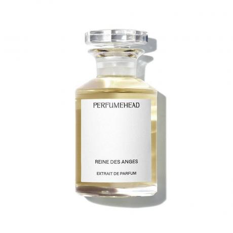 زجاجة شفافة من Perfumehead Reine Des Anges على خلفية بيضاء