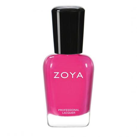 Esmalte de uñas rosa Zoya en Dacey sobre fondo blanco.