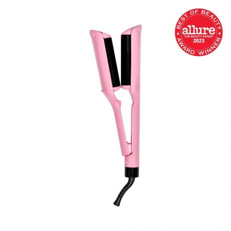 Marca comercială Beauty Babe Waves X ondulat de păr roz pe fundal alb cu sigiliu roșu Allure BoB în colțul din dreapta sus