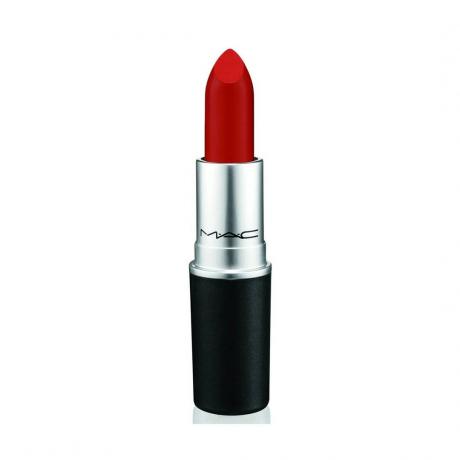 MAC Retro Matte Lipstick in Ruby Woo auf weißem Hintergrund