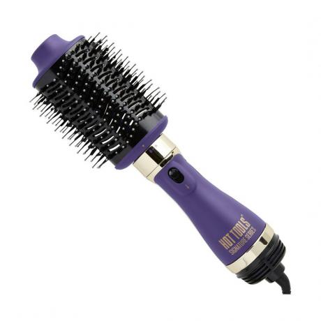 Hot Tools One Step Sèche-cheveux violet brosse sèche sur fond blanc