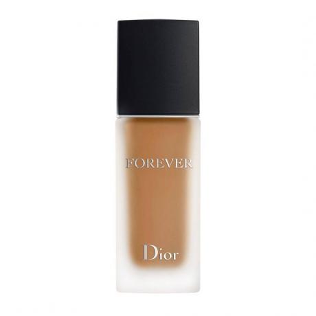 Obdélníková láhev nadace Dior Forever Foundation s černým uzávěrem na bílém pozadí