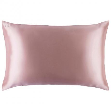 Slip Silk Pillowcase funda de almohada de seda rosa sobre fondo blanco.