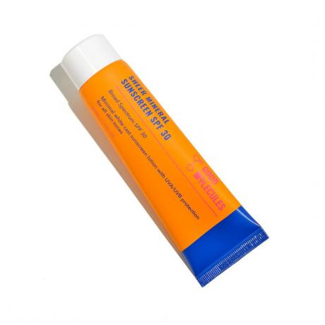 Good Molecules Sheer Mineral Sunscreen SPF 30 orange tub på vit bakgrund