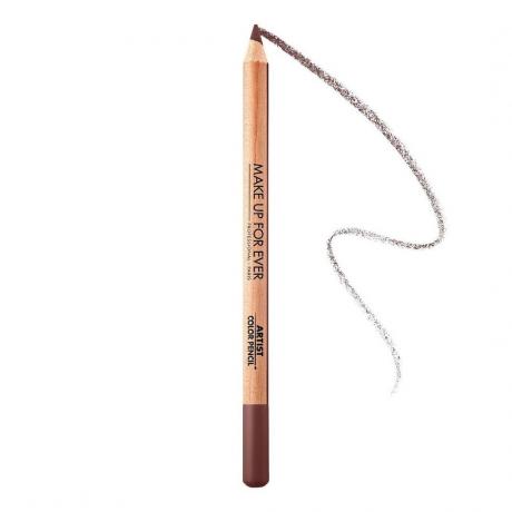 ดินสอสี Makeup Forever Artist ในดินสอสีน้ำตาลไร้ขีดจำกัดพร้อมแถบสีบนพื้นหลังสีขาว