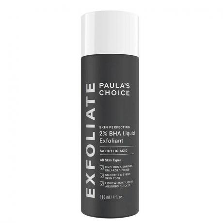 Une bouteille de Paula's Choice Skin Perfecting 2 % Exfoliant liquide sur fond blanc