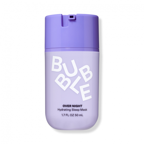 Bubble Overnight Hydrating Sleep Mask botol perawatan kulit ungu dengan latar belakang putih
