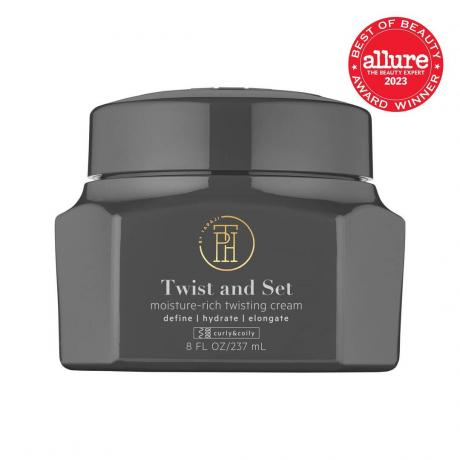 TPH by Taraji Twist and Set Pot géométrique gris crème Twisting riche en humidité sur fond blanc avec sceau Allure BoB rouge dans le coin supérieur droit