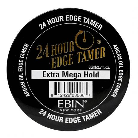 Ebin New York 24 Hour Edge Tamer منظر علوي من جرة سوداء على خلفية بيضاء