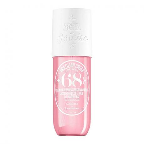 Sol de Janeiro Brasil Menghancurkan Cheirosa '68 Beija Flor Hair & Body Fragrance Mist botol pink dengan tutup putih di latar belakang putih