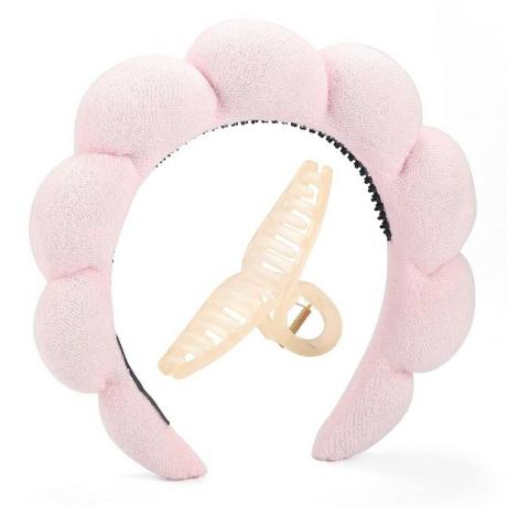 BESTOOL Spa Headband růžová čelenka a spona na drápy na bílém pozadí