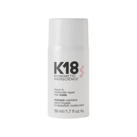 K18 Leave-In Molecular Repair Hair Mask cartouche blanche sur fond blanc