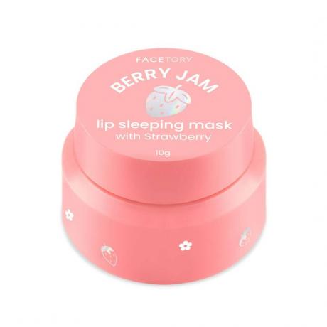 FaceTory Berry Jam Lip Sleeping Mask roza kozarec na belem ozadju