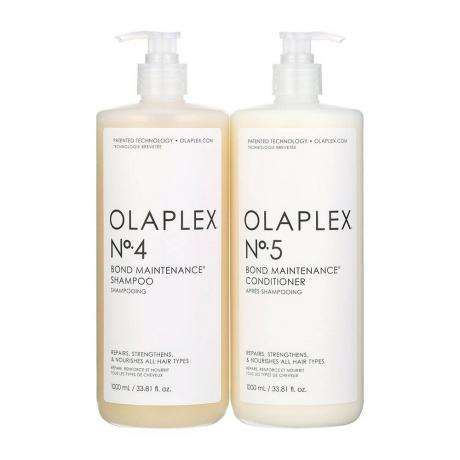 Olaplex Bond Maintenance No. 4 Shampoo ja No. 5 Conditioner Jumbo valkoisella pohjalla