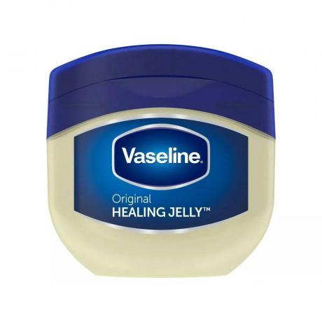 Vaseline Original Unscented Petroleum Jelly bézs vazelin tégely kék címkével és fedővel fehér alapon
