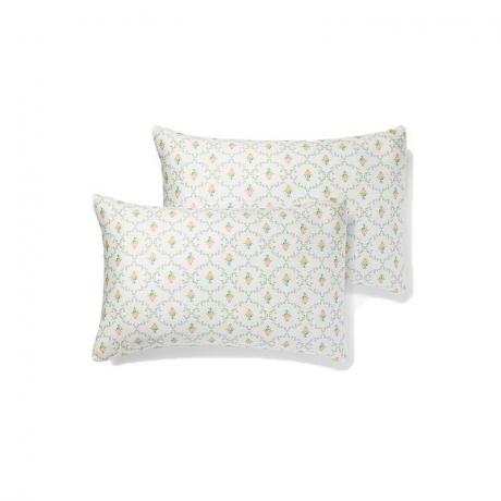 Hill House Pastel Trellis -tyynyliinasetti: Kaksi valkoista tyynyä, joissa monivärinen pastellisäleikkökuvio valkoisella pohjalla
