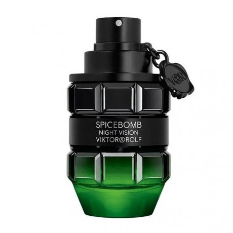 Spicebomb Night Vision Eau de Toilette svart till grön gradient granatformad flaska parfym på vit bakgrund