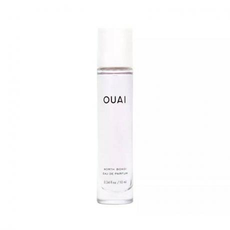 Ouai Travel North Bondi Eau de Parfum زجاجة عطر رقيقة بغطاء أبيض على خلفية بيضاء