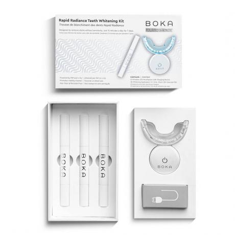 Boka Rapid Radiance dantų balinimo rinkinys baltas dantų balinimo komplektas baltame fone