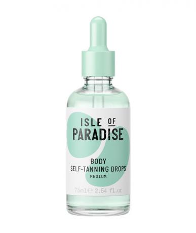 flaske Isle of Paradise Green Medium Self Tanning Drops på hvit bakgrunn