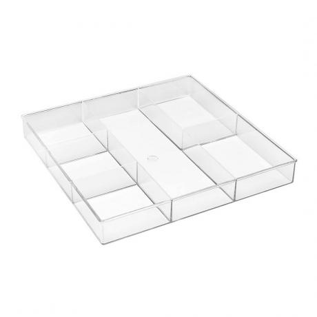 Whitmor Clear 6-delad låda Organizer genomskinlig bricka med avdelare på vit bakgrund