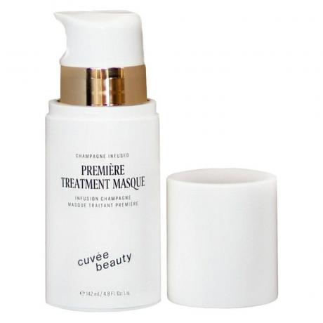Cuvee Beauty Premiere Treatment Masque, weiße Pumpflasche und weißer Verschluss auf weißem Hintergrund