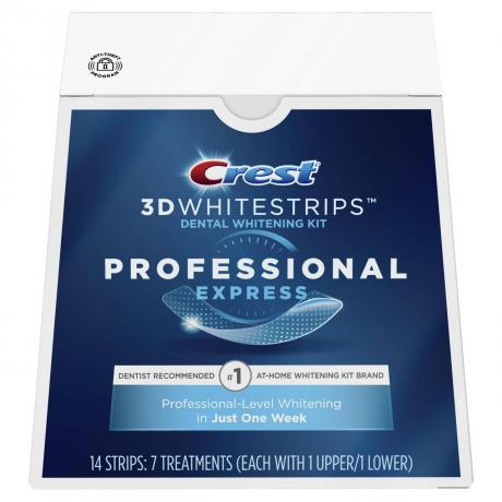 Crest 3D Whitestrips Professional Express Kit dengan latar belakang putih