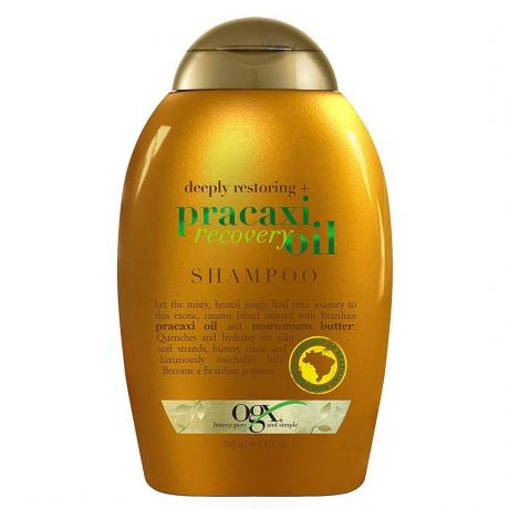 OGX Deeply Restoring + Pracaxi Recovery Oil Anti-Frizz Shampoo op een witte achtergrond