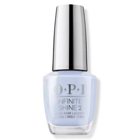 OPI Infinite Shine Vernis à ongles longue tenue dans À suivre bouteille de vernis à ongles bleu pâle avec capuchon argenté sur fond blanc