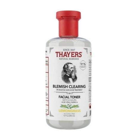Thayers Blemish Clearing Salicylic Acid dan Witch Hazel Acne Face Toner dengan latar belakang putih