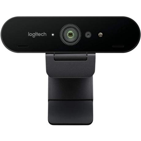 흰색 배경에 Logitech Brio Ultra HD 웹캠