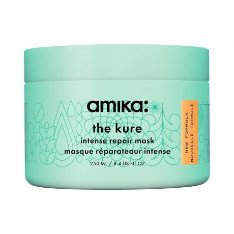 Amika The Kure Intense Bond Hair Repair Mask pot de menthe sur fond blanc
