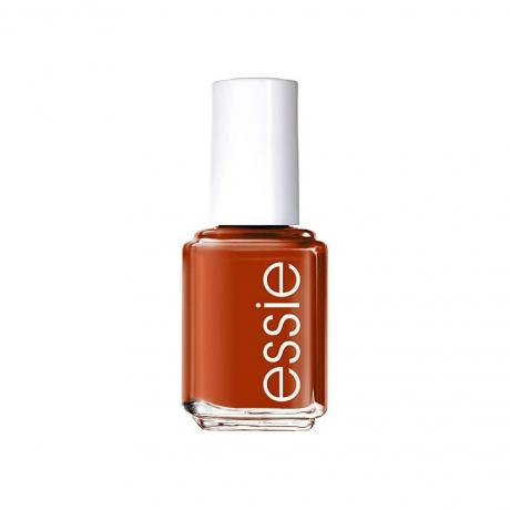 Essie Playing Koi прозрачная бутылка оранжевого лака для ногтей с белой крышкой на белом фоне