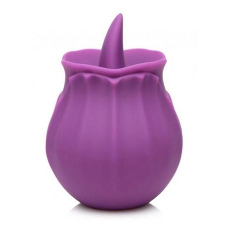 Bloomgasm Wild Violet Licking Silicone Stimulator Vibrator cu aspirație violet pe fundal alb