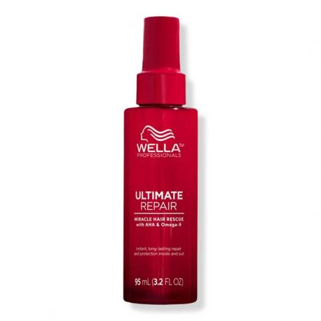 Wella Professionals Ultimate Repair Miracle Hair Rescue rote Sprühflasche auf weißem Hintergrund