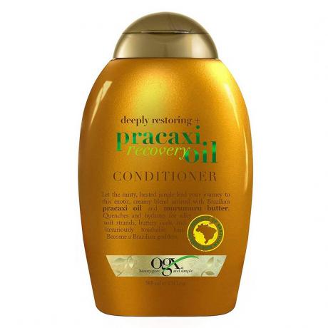 OGX Deeply Restoring + Pracaxi Recovery Oil Anti-Frizz Conditioner op een witte achtergrond
