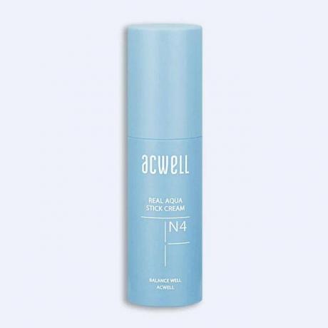 Acwell Real Aqua Balancing Stick Cream tongkat serum biru dengan latar belakang biru muda