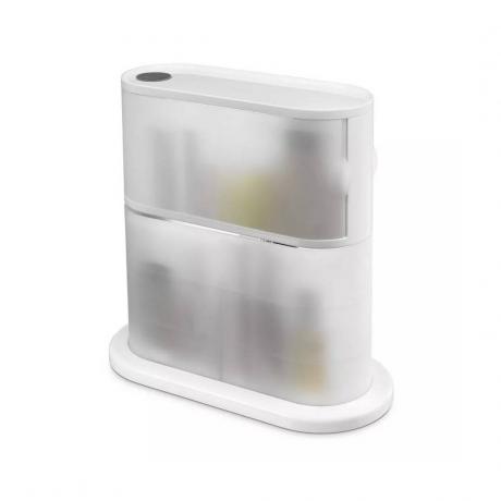 Polder Two Tier Swivel Base Bath Storage conteneur de stockage blanc à deux niveaux sur fond blanc