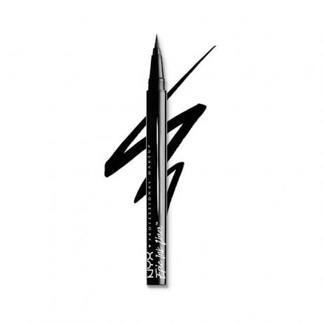 NYX Professional Makeup Epic Ink Liner pena eyeliner cair hitam dengan swatch zig zag hitam pada latar belakang putih