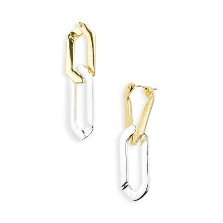 Jenny Bird Rafael Drop Earring pendientes de aro entrelazados de oro y plata sobre fondo blanco