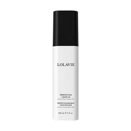 LolaVie Perfecting Leave-In бяла бутилка с черна капачка на бял фон