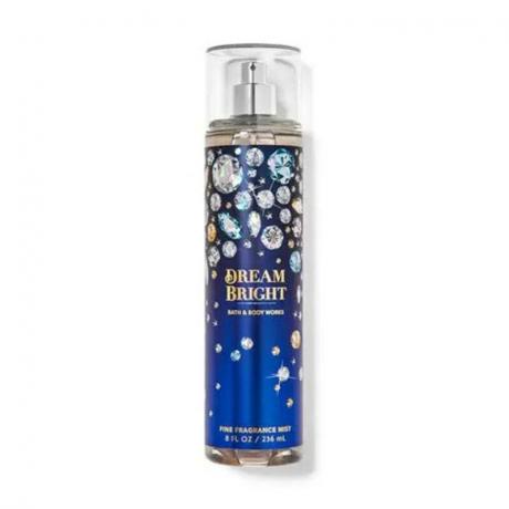 Bath & Body Works Dream Bright Fine Fragrance Mist botol biru dengan latar belakang putih