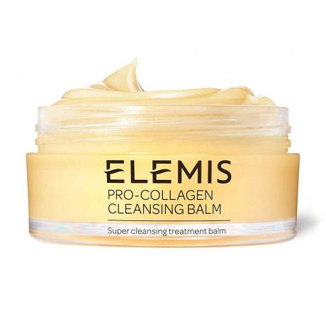 مرطبان Elemis Pro-Collagen Cleansing Balm من بلسم التنظيف الأصفر بدون غطاء على خلفية بيضاء