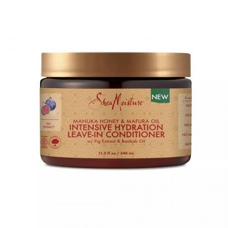 SheaMoisture Manuka Honey & Mafura Oil Intensive Hydration Leave-In Conditioner jar dengan latar belakang putih