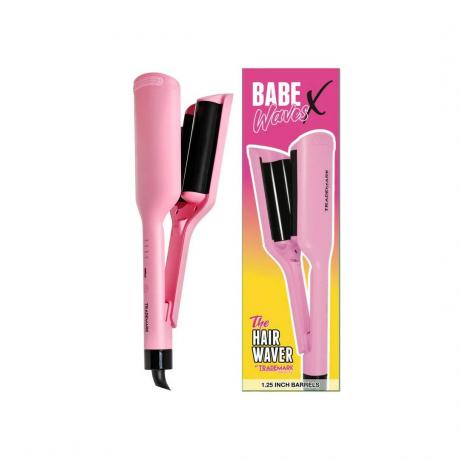 Εμπορικό σήμα Beauty Babe Waves X ροζ beach waver και κουτί σε άσπρο φόντο