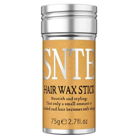 SNTE Hair Wax Stick strieborná vosková tyčinka so žltým štítkom na bielom pozadí