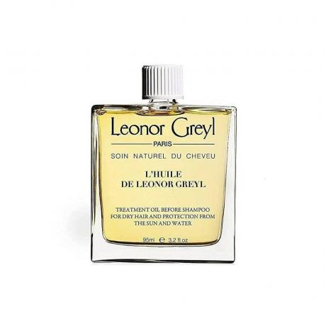 Leonor Greyl Huile de Leonor Greyl Shampoo Trattamento in bottiglia di vetro di forma quadrata con tappo a coste bianco su sfondo bianco
