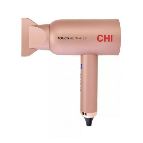 Secador de cabelo ativado por toque Chi, secador de cabelo em ouro rosa sobre fundo branco